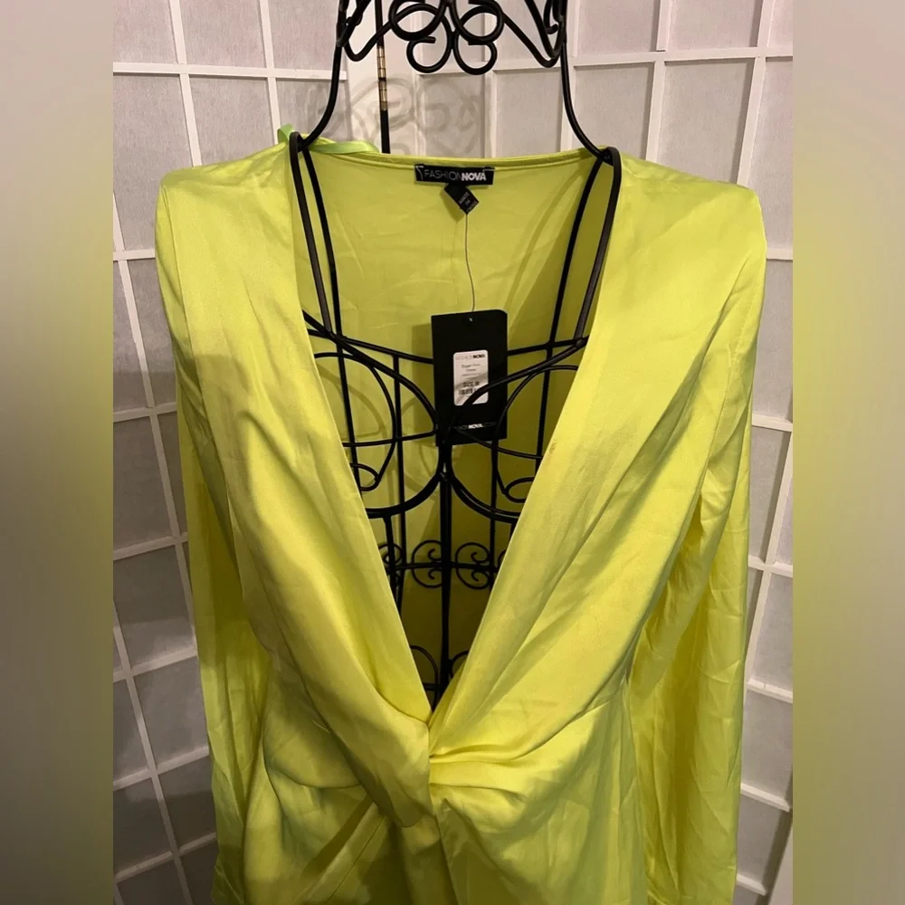 FASHION NOVA Sugar Free Dress Satin Neon Yellow NWT - Picture 13 of 14